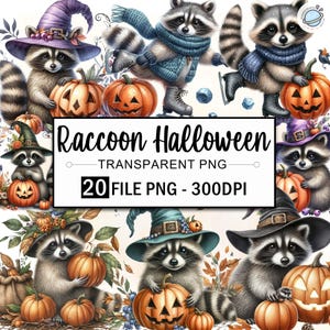 Bundle de cliparts animaux vacances, Halloween raton laveur aquarelle Png, clipart ambiance fantasmagorique, chambre d'enfant Png, clipart raton laveur, sorcières Png
