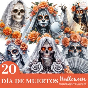 20 PNG Dia de Muertos Clipart Bundle, Mexican Png, Sugar Skull Clipart, Day of the dead La Llorona Png, La Catrina Clipart, Chicano Png