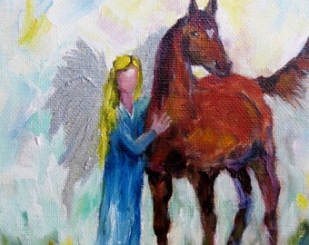Angel, horse, Equine, animal, pet, Canvas print of original oil painting