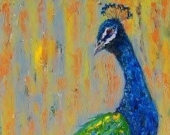 Peacock, bird, wildlife, animal, oil painting, texture, pedestal, canvas art, impressionism