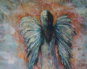 Angel, spiritual, heaven, Christian, religious, wings, impressionism, female, Canvas Print of sold original oil painting