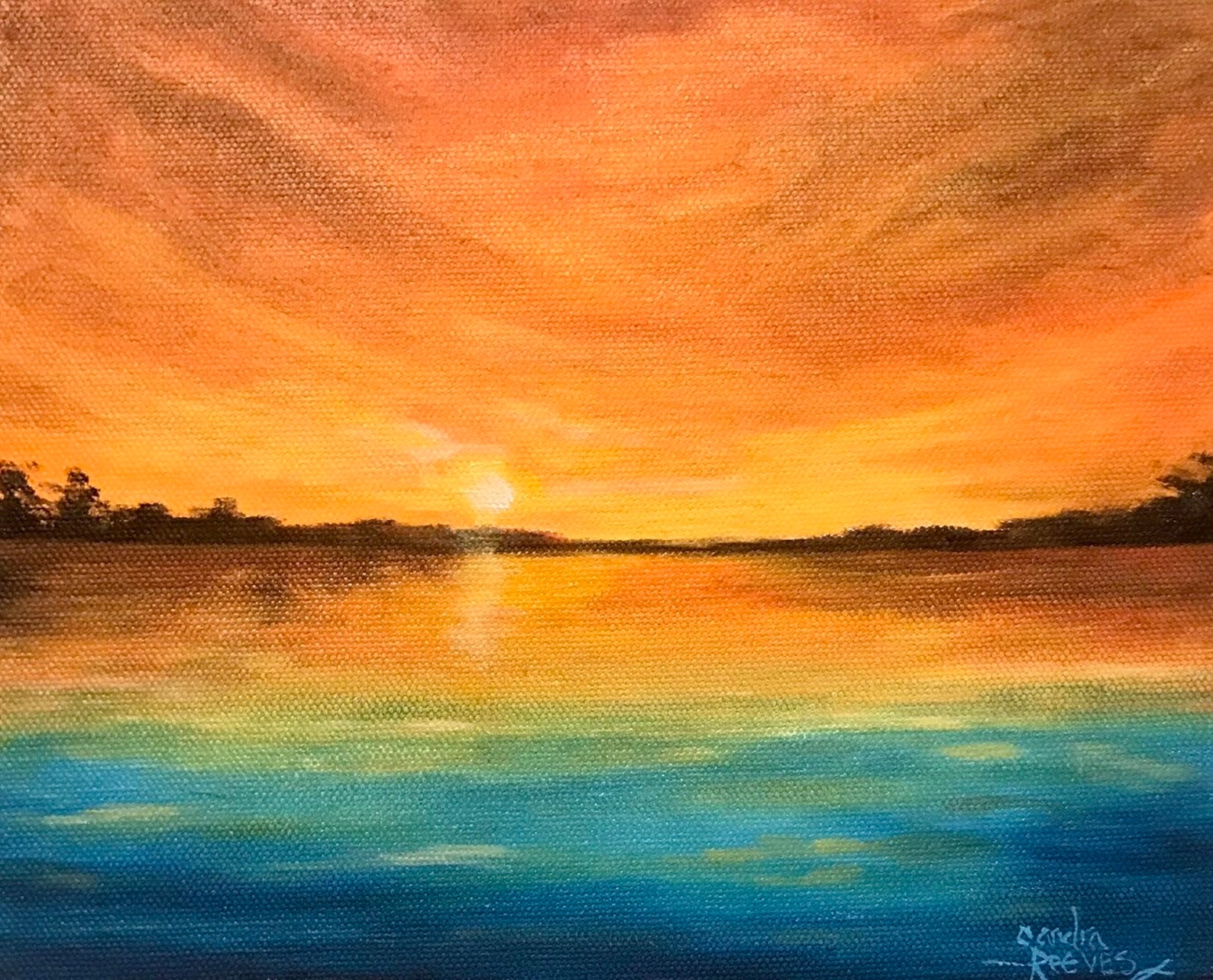 Sunset orange original oil painting 8 x 10 stretched canvas Etsy