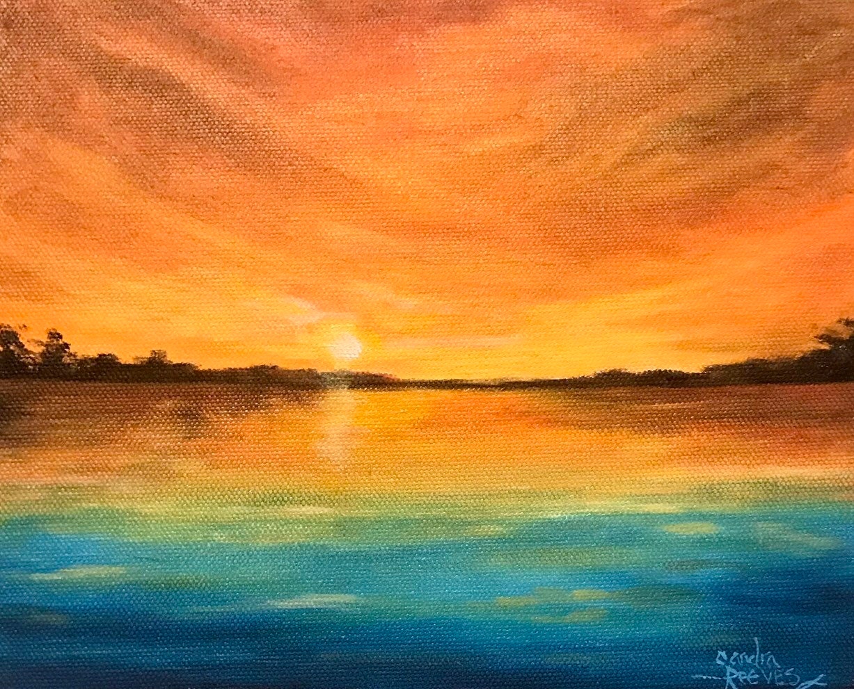 Sunrise Lake Art Sunset to Marshland Nature Painting Etsy Bayou Order - Sky River Canvas Made Water