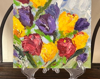 Springtime, Tulips, flowers, impasto, thick paint, impressionist, original art