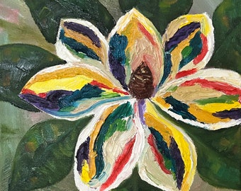 Magnolia, flower, original oil painting, plant, textured, Palette knife art, impressionism