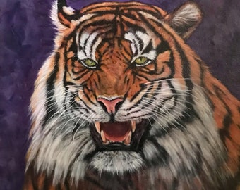 Tiger, Large cat, impressionism, Watercolor paper print of original oil painting