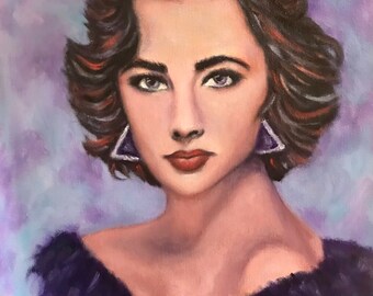Art Elizabeth Taylor original oil painting movie star actress Hollywood woman portrait