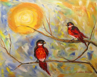 Birds, wildlife, lovers, friendship, Watercolor art paper print of original oil painting