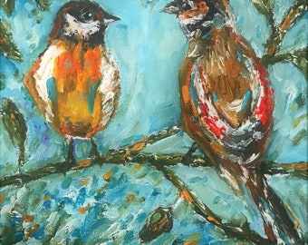 Birds, animal, wildlife, impressionism, print on watercolor art paper of original oil painting