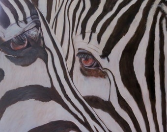 Zebras, horses, wildlife, twins, animal, print on watercolor paper of original painting