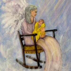Angel, baby, rocking chair, heaven, spiritual, Christian, canvas, CUSTOM order, oil painting