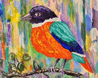 Bird, original small painting, wildlife, impressionism, textured, palette knife, Spring
