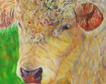 Cow, animal, cattle, bull, farm, ranch, western, Canvas Print of original painting