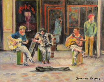 Paris, Musicians, singer, France, French, figurative, Print on watercolor art paper