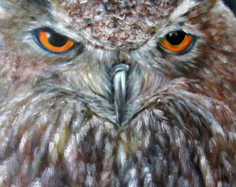 Owl, bird, animal art, portrait, nocturnal, Print on Canvas of original oil painting