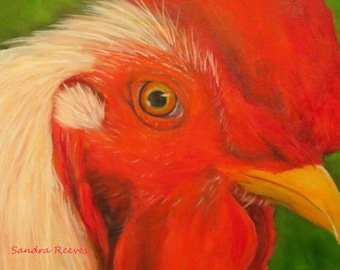 Rooster, portrait, chicken, bird, print on watercolor paper of original painting