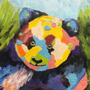 Panda, Bear, animal, wildlife, textured paint, palette knives, original art, canvas