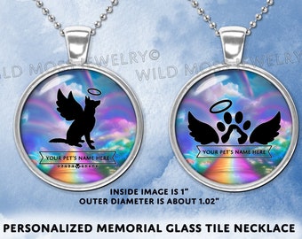 Personalized Pet Memorial / Remembrance / Pet Loss / Rainbow Bridge / Sympathy - One Inch (25mm) Glass Pendant Necklace or Key Ring Charm