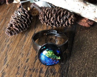 Handcrafted Dichroic Glass Adjustable Ring