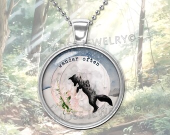 Wander Often - Glass Pendant Necklace / Backpack or Purse Pull / Keyring Charm