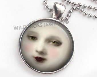 Antique Face of the Moon - Key Ring Charm or Purse or Backpack Pull or Pendant Necklace Chain Hostess Gift