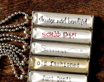 SECONDS SALE! Cool But Slightly Imperfect Glass Pendant Necklace, Survivor, Old Fashioned, Strange and Beautiful, Just Don't, Well Shit, 26"