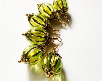 Green and Golden Translucent Acrylic Melon Drops / 6 Pieces / Dangle Charm / Make Super Quick Earrings or Necklaces