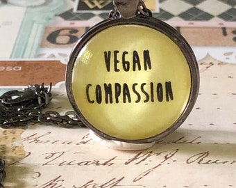 Vegan Compassion Glass Pendant Necklace 24” Chain