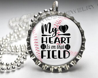 My Heart is on that Field - Sports Mom - Sports Dad - Bottle Cap Pendant OR Backpack Pull - Buy 3 Get 1 Free