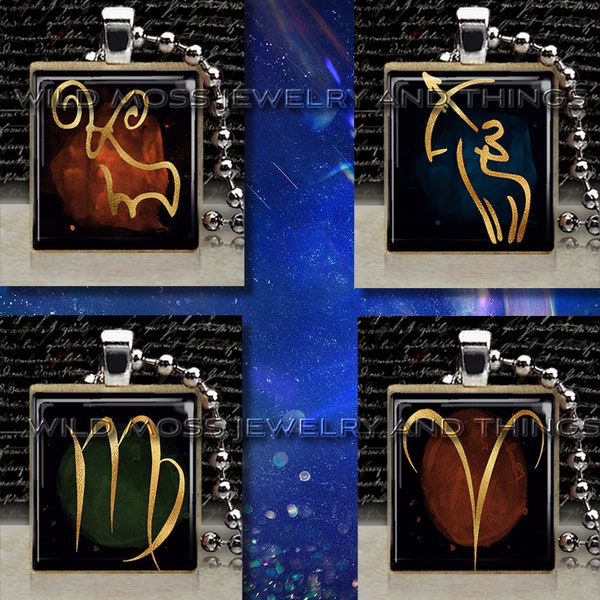 Zodiac Astrological Signs - All Signs Available - Scrabble Tile Pendant Necklace - Buy Two Get One Free