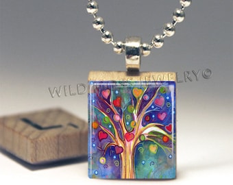 Tree of Love Scrabble Tile Art Pendant Necklace - Buy Two Get One Free