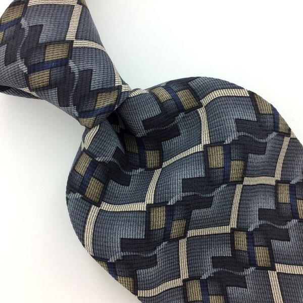 Peter Thomas Usa Tie Gray Zig Zag Geometric Silk Necktie Excellent Ties I8-40 qw  Vintage Corbata Krawatte Cravatta Cravate
