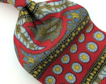 Anonymous Tie Art Nouveau Block Print Silk Necktie Floral Red I18-316 Vtg/Rare