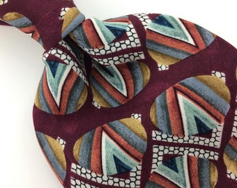 Andre Gianni Usa Tie Maroon Orange Green Geometric Hive Silk Necktie I11-661 Excellent Corbata Krawatte Cravatta Cravate qw