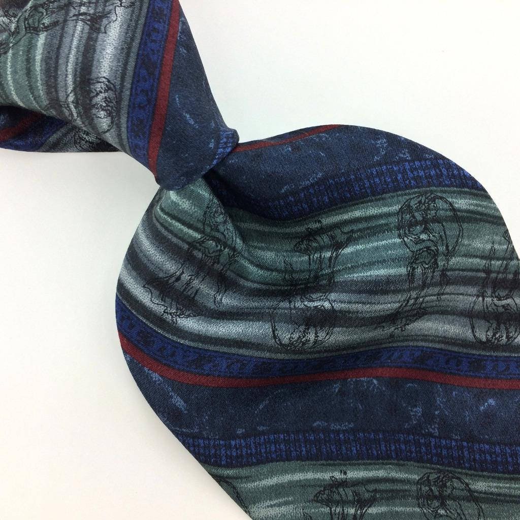 Parker Sage Usa Tie Gray Blue Black Striped Silk Necktie Excellent Ties I8-311 qw  Vintage Corbata Krawatte Cravatta Cravate