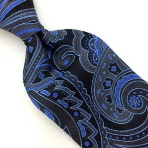Croft & Barrow Tie Blue Blk Brown Silk Art Nouveau Necktie Woven Floral #I21