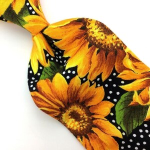 Bass Usa Tie Sun Flowers Floral Cotton Bright Yellow Green Black Necktie #I21-