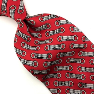 Cromley & Finch London Tie Red Gray Silk Linked Rig Belts Men Necktie I21-169