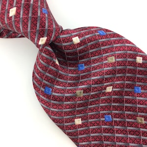 Puritan Tie Stripes Blocks Maroon/Red Blue Gray Silk Necktie Mens Ties I9-255 qw Excellent Corbata Krawatte Cravatta Cravate