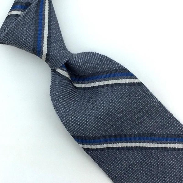 Calvin Klein Tie Silk/Rayon Gray Blue White Stripe Necktie I20-196 Vintage/Rare