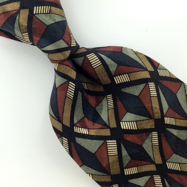 Louis Roth Geometric Art Deco Gray Brown Silk Men Necktie I1-352  Excellent Ties Vintage Corbata Krawatte Cravatta Cravate