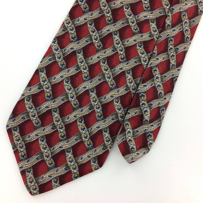 Vintage Geoffrey Beene Tie Red Blue Gray Interlinked Grid Silk | Etsy