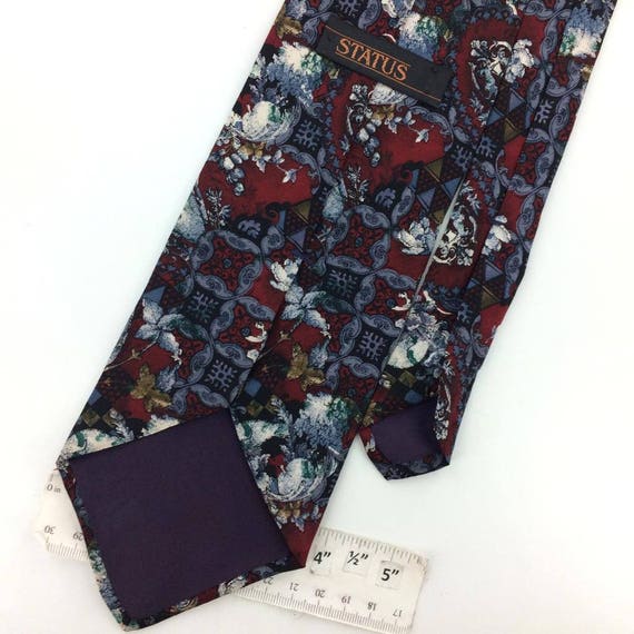 Status Tie Floral Art Deco Maroon Gray Black Silk… - image 3