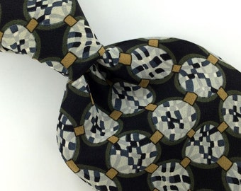 Vintage Stanley Blacker Us Made Black Geometric Silk Men Necktie I4-240 qw Excellent Ties Corbata Krawatte Cravatta Cravate