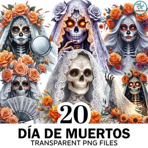 Tag der Toten La Llorona Clipart Bundle, 20 PNG La Catrina, Dia de Muertos Clipart, Mexikanische Png, Halloween Cliparts, Zuckerschädel Png