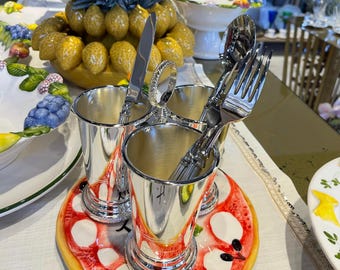 Silver Plated 3-Section Cutlery Holder: Elegant Kitchen Organizer