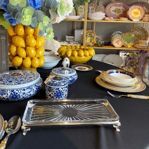 Vintage Silver Plated Serving Tray: Roses Design, Glass Bowls & Spoon