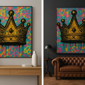 Embrassez la royauté urbaine avec l&#39;impression d&#39;art Graffiti Crown, téléchargement numérique,