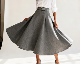 Asymmetric Wool Wrap Skirt - A-line Midi for Autumn and Winter