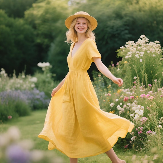 knee length dresses for ladies Orange And Yellow Midi Dress main image 1